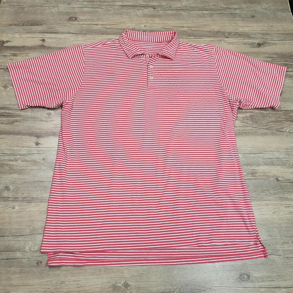 B Draddy Polo Shirt Mens XL Red White Stripe Pima Cotton Jersey Golf Lightweight